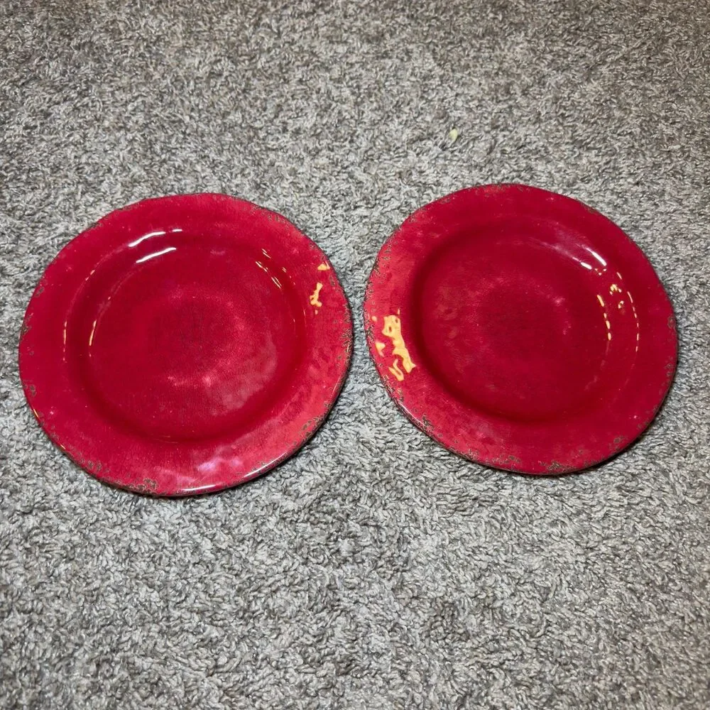 Pier 1 Carmelo Melamine Bowls Pink Red Crackle Plates Bowls Snack Dish LOT of 10